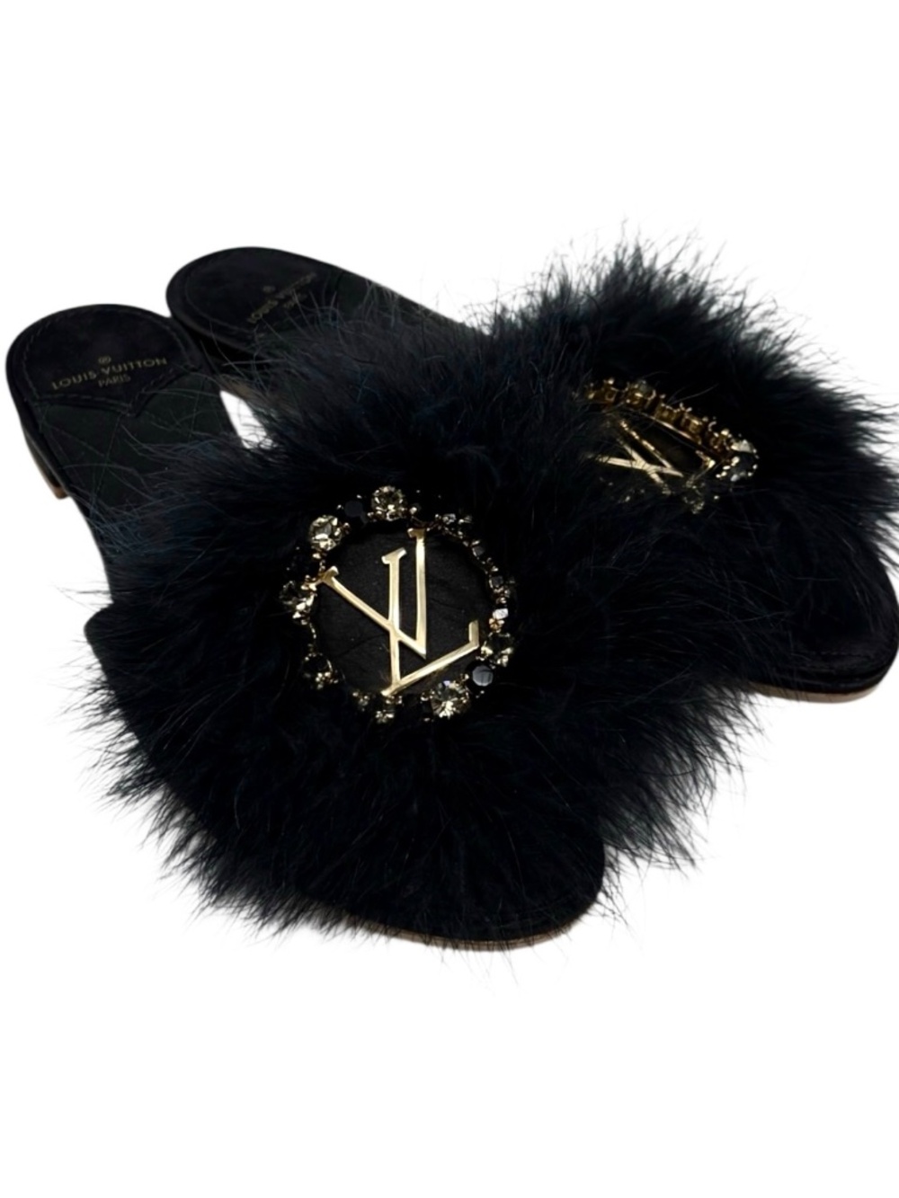 Louis Vuitton Noir Suede Furry Slide Sandals